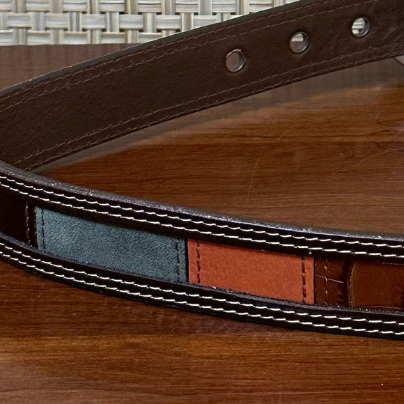 🌟2xHP🌟VTG 2000s Fossil Multicolor Patchwork Leather & Suede Silver Buckle Belt S - Picture 6 of 12